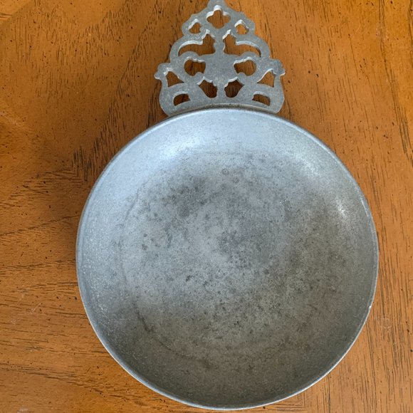 Vintage / Antique STEDE Pewter Porringer Change Dish With Filigree Handle 6" - Picture 1 of 5